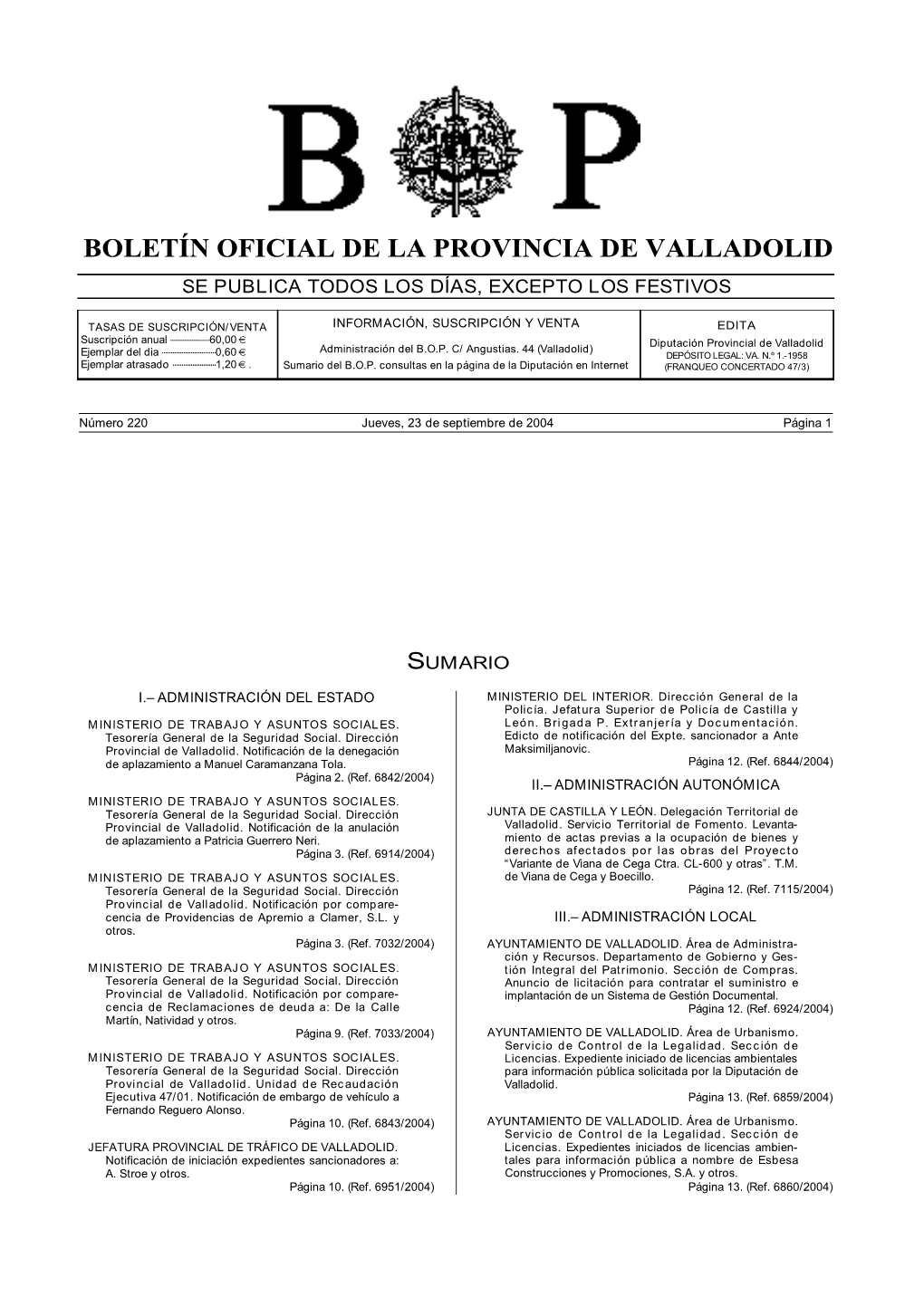 Boletín Oficial De La Provincia De Valladolid Núm