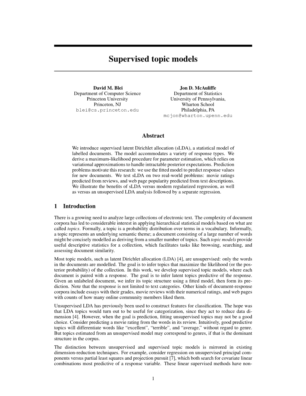 Supervised Topic Models