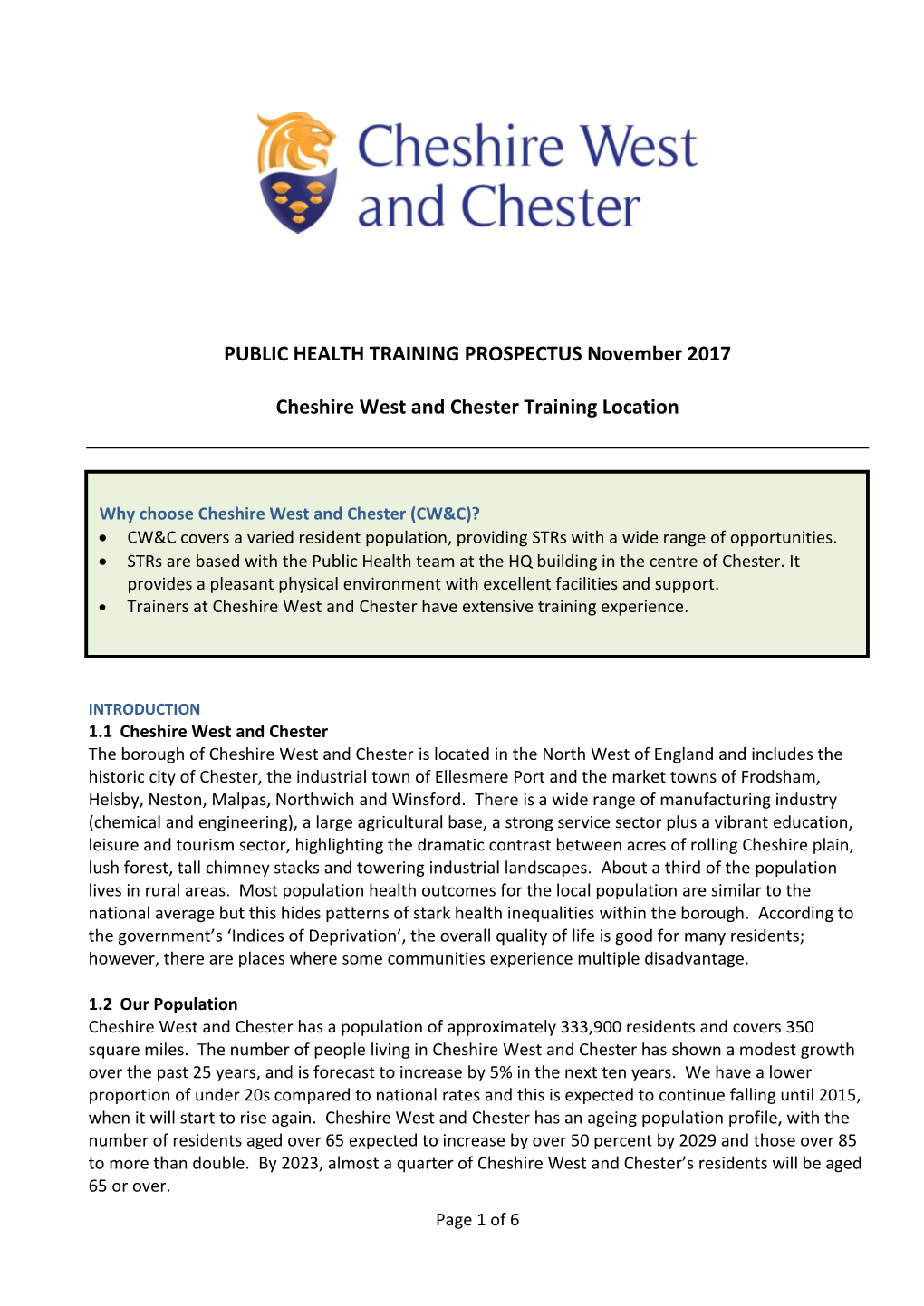 PUBLIC HEALTH TRAINING PROSPECTUS November 2017