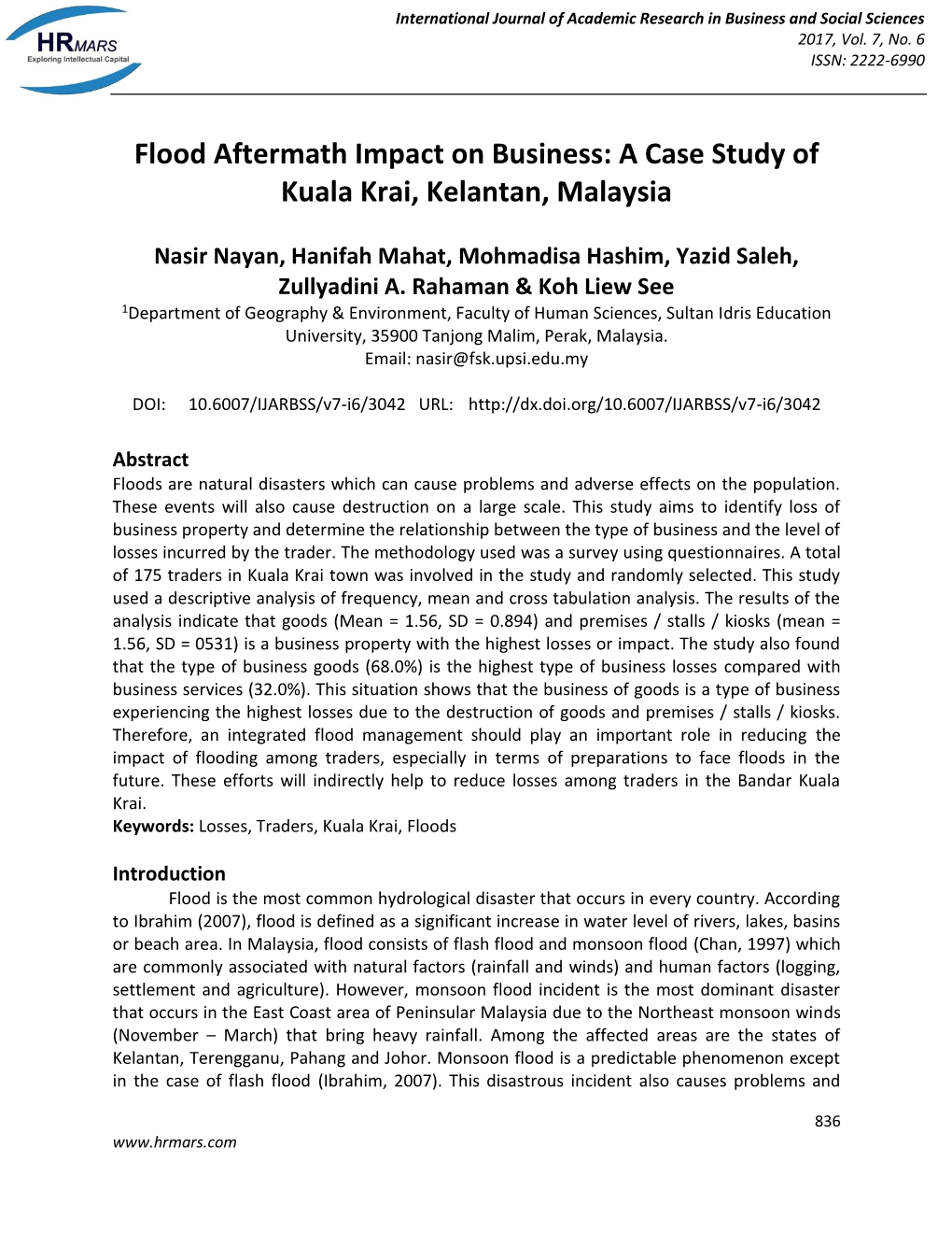 A Case Study of Kuala Krai, Kelantan, Malaysia