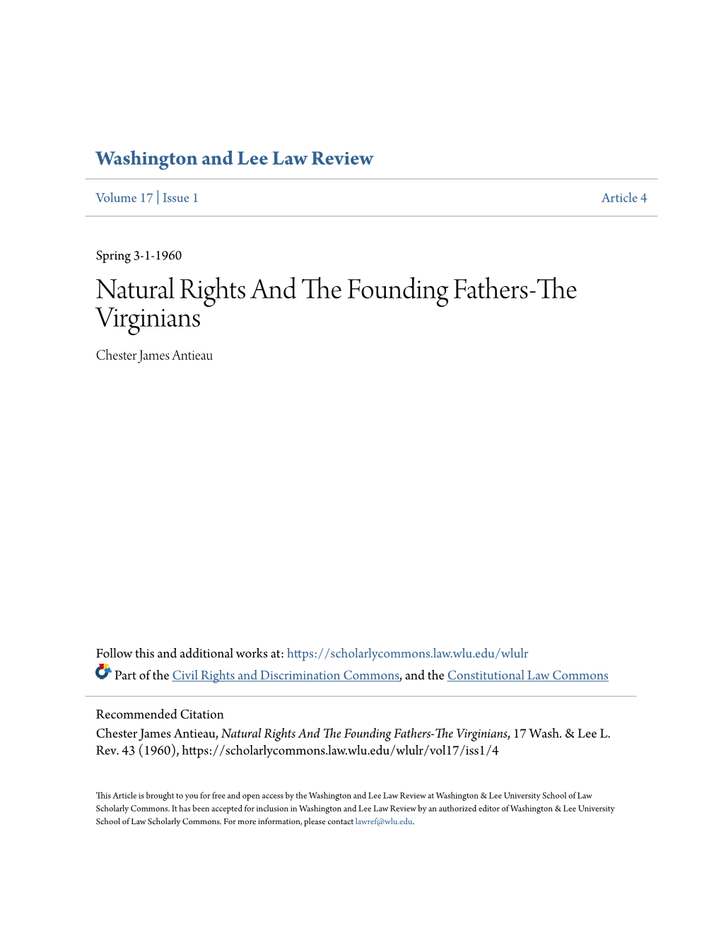 Natural Rights and the Founding Fathers-The Virginians, 17 Wash