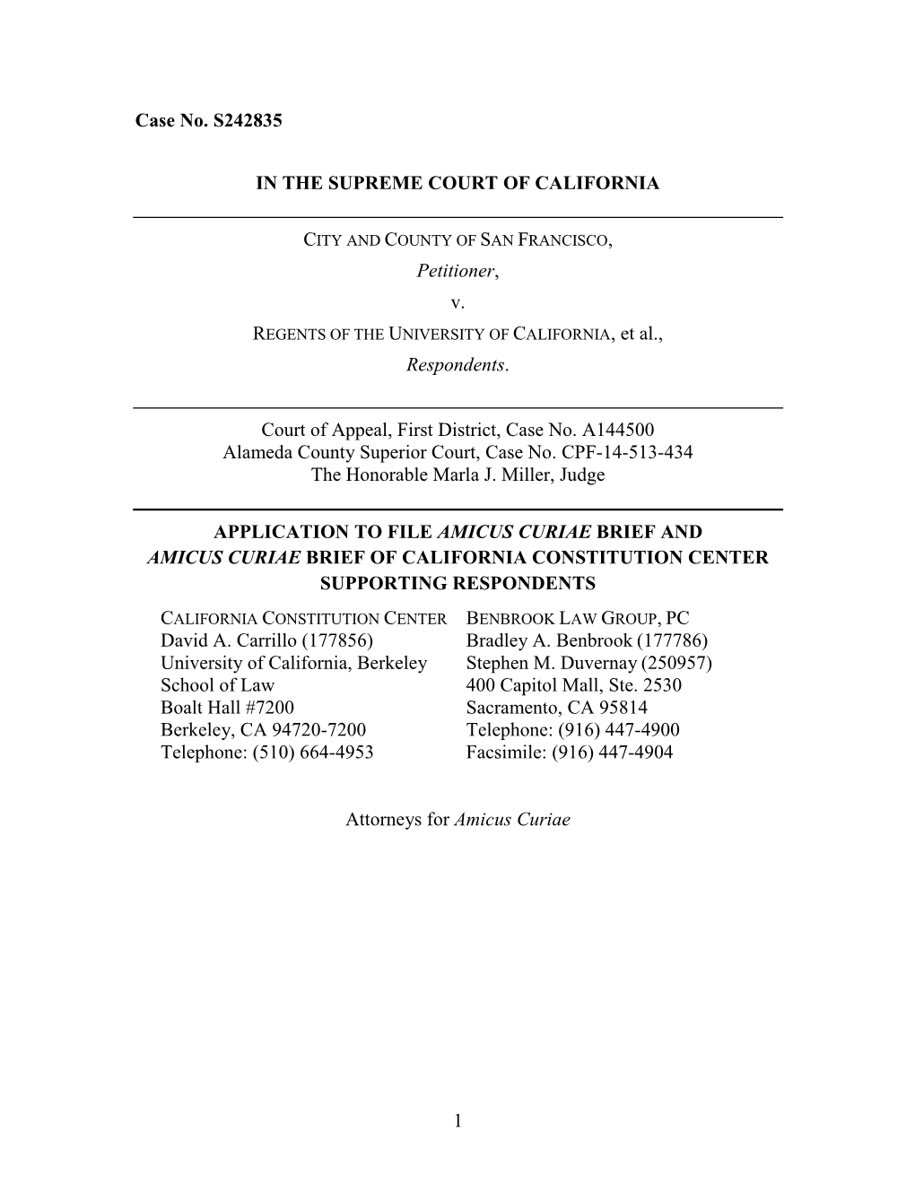 1 Case No. S242835 in the SUPREME COURT OF