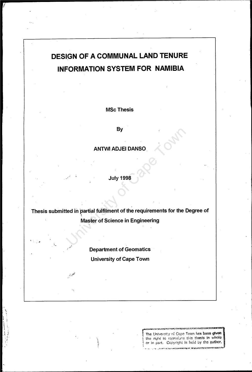 Design of a Communal Land Tenure Information System for Namibia