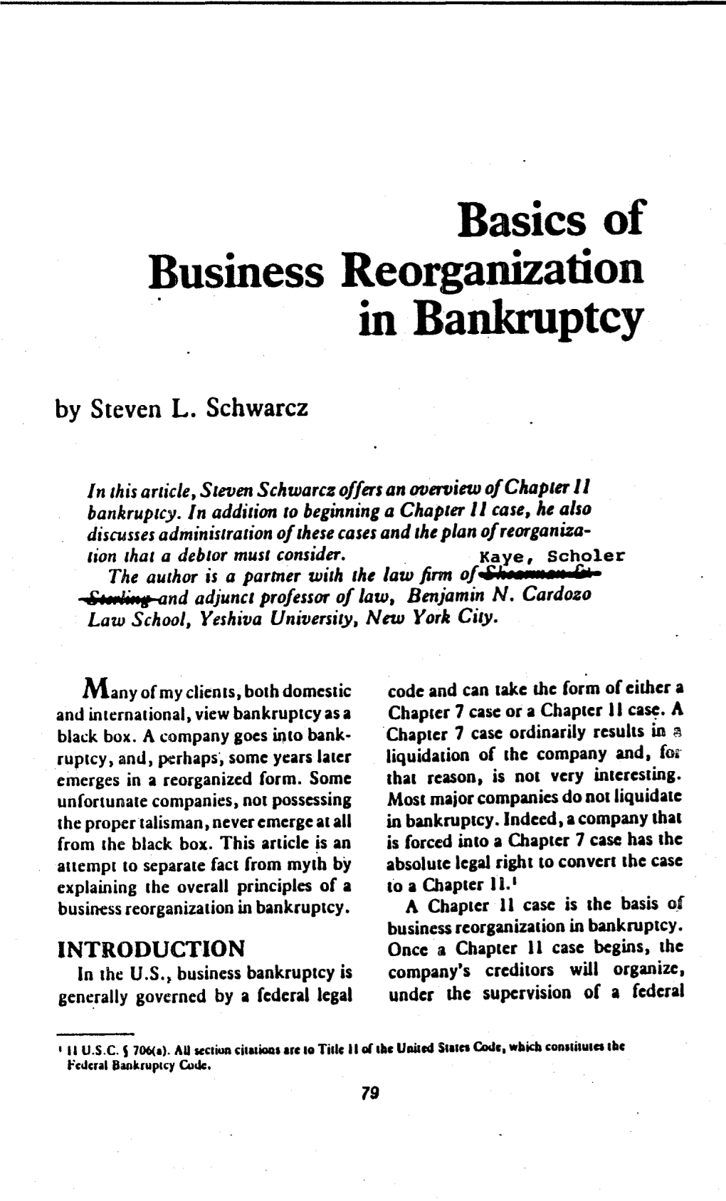 Basics of Business Reorganization in Bankruptcy