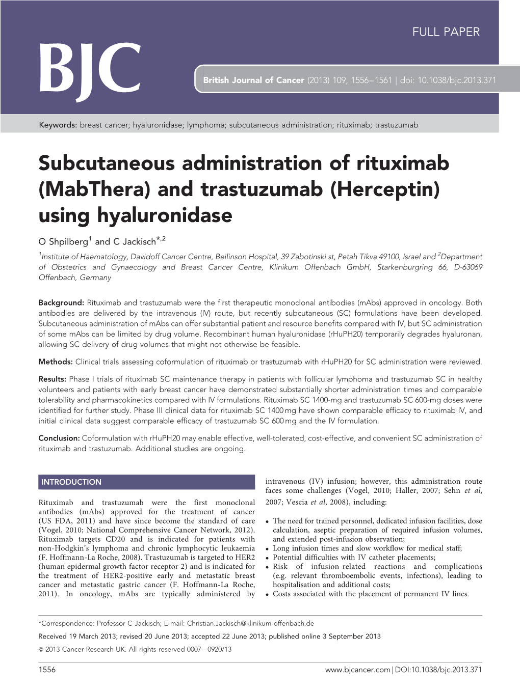 And Trastuzumab (Herceptin) Using Hyaluronidase