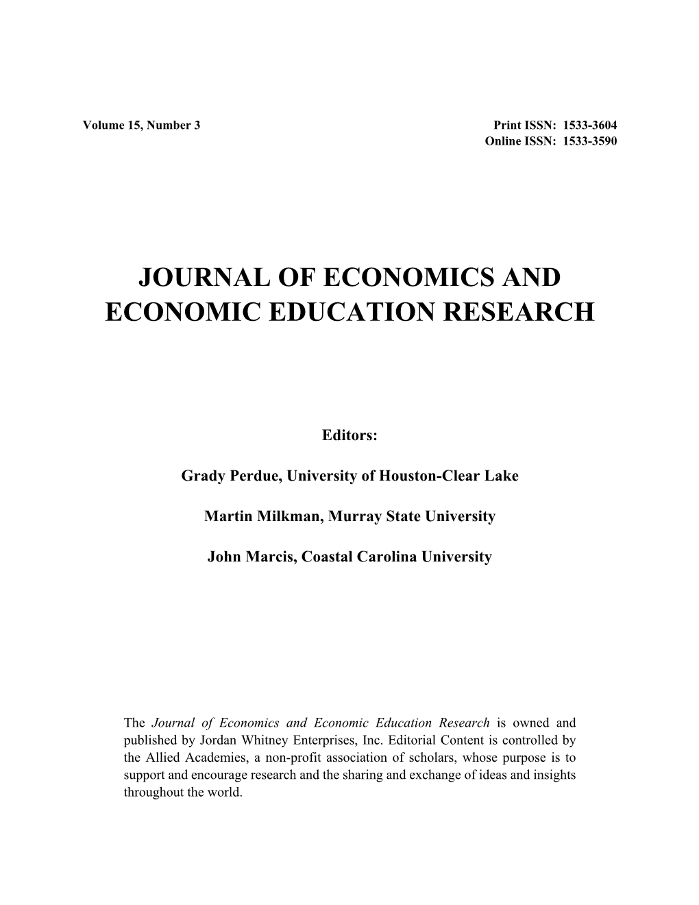 Journal of Economics and Economic Education Research