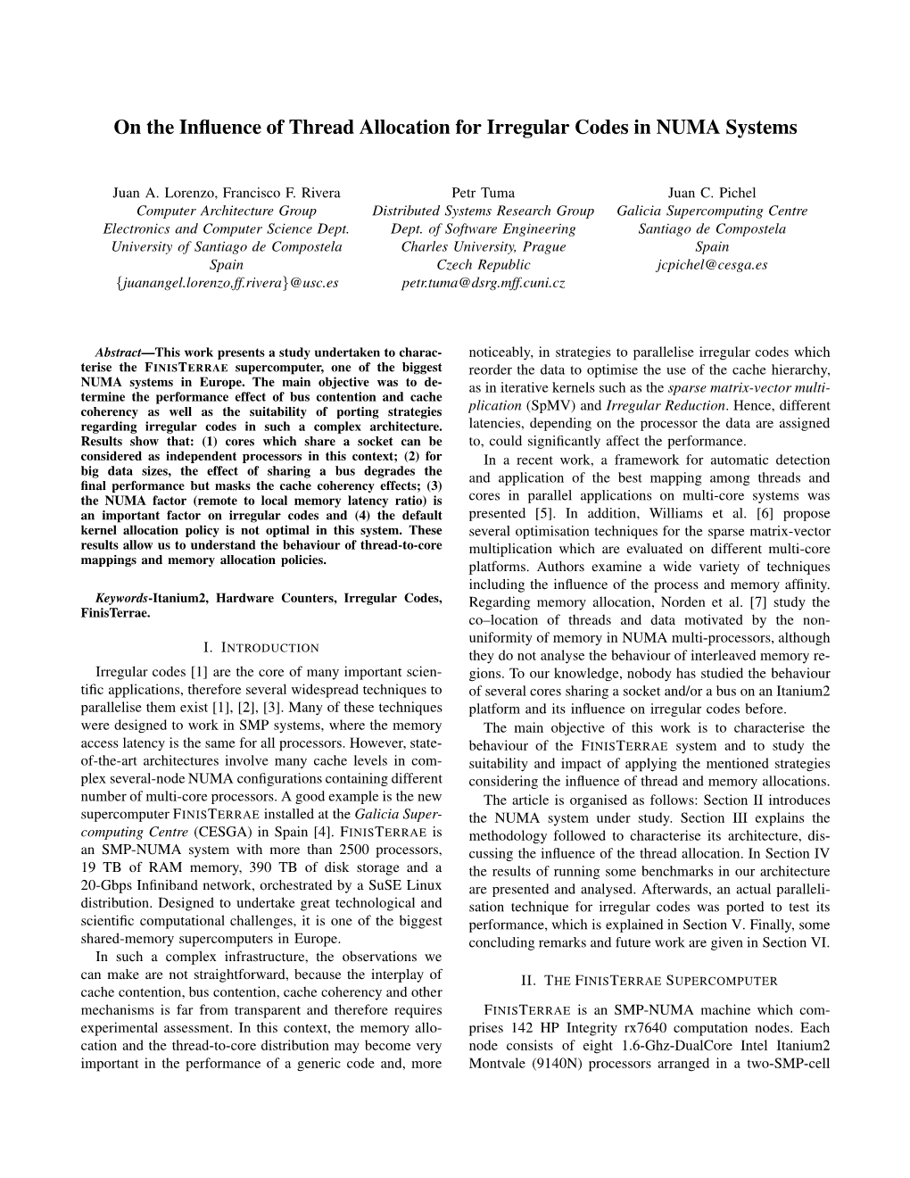 On the Influence of Thread Allocation for Irregular Codes in NUMA Systems