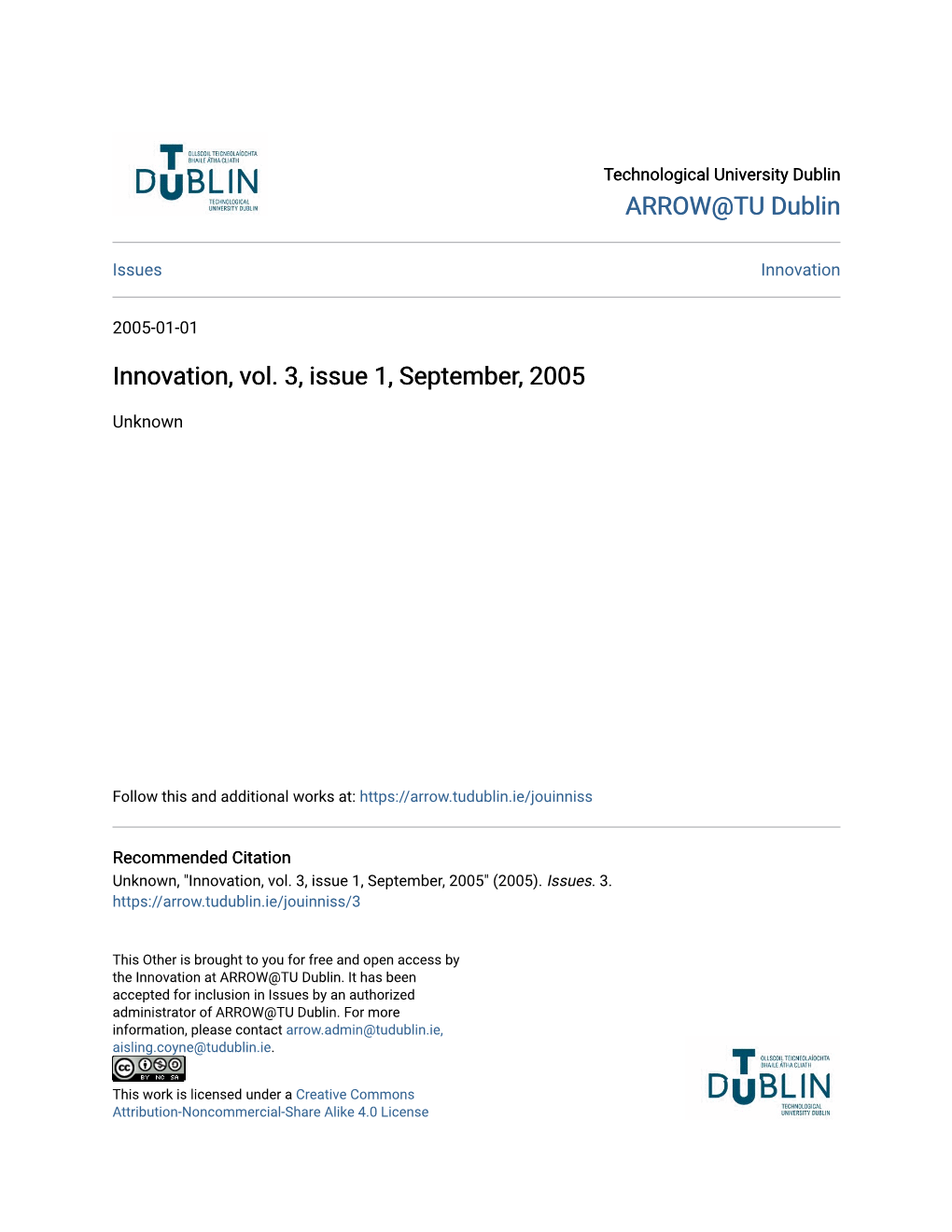 Innovation, Vol. 3, Issue 1, September, 2005