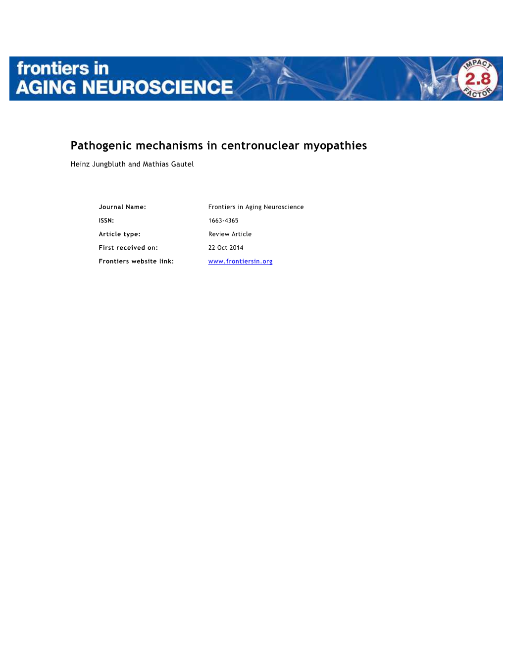 Pathogenic Mechanisms in Centronuclear Myopathies