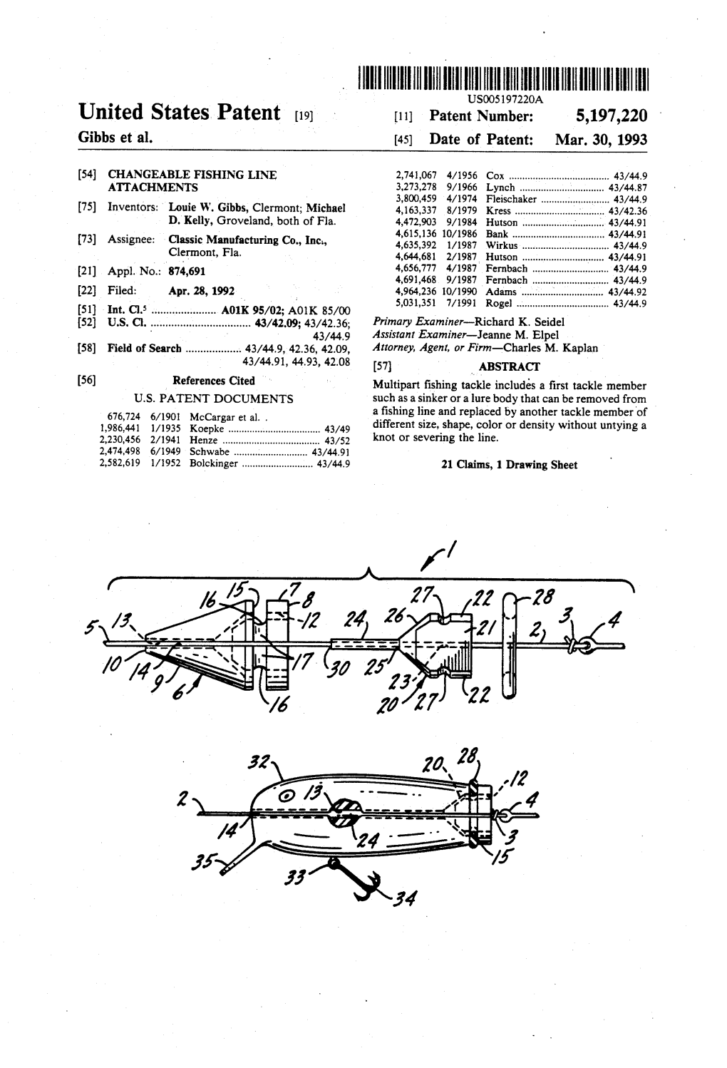 United States Patent (19) [11] Patent Number: 5,197,220 Gibbs Et Al
