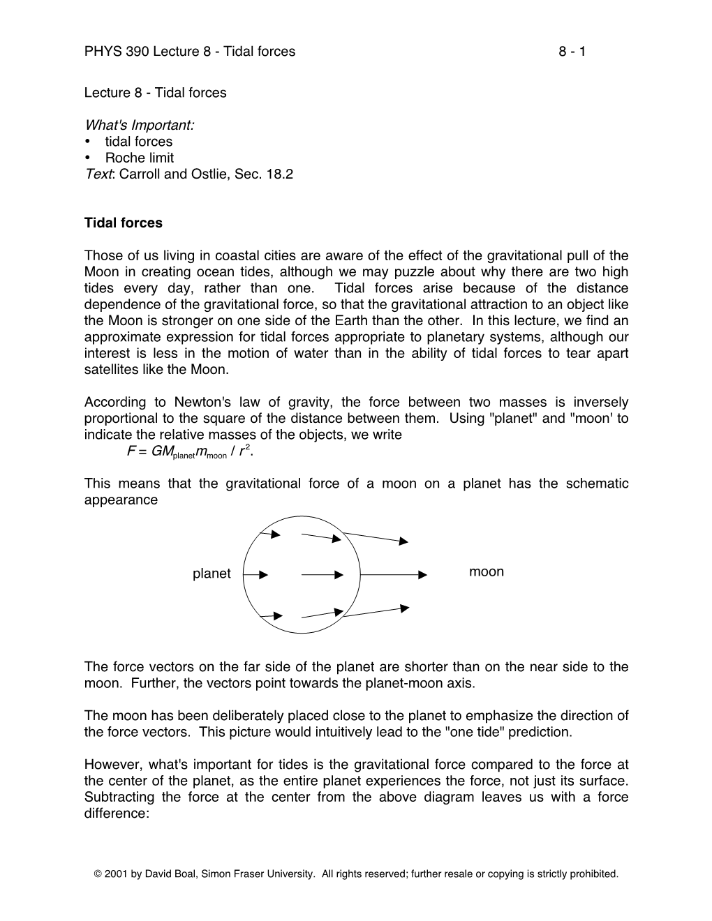 PHYS 390 Lecture 8 - Tidal Forces 8 - 1