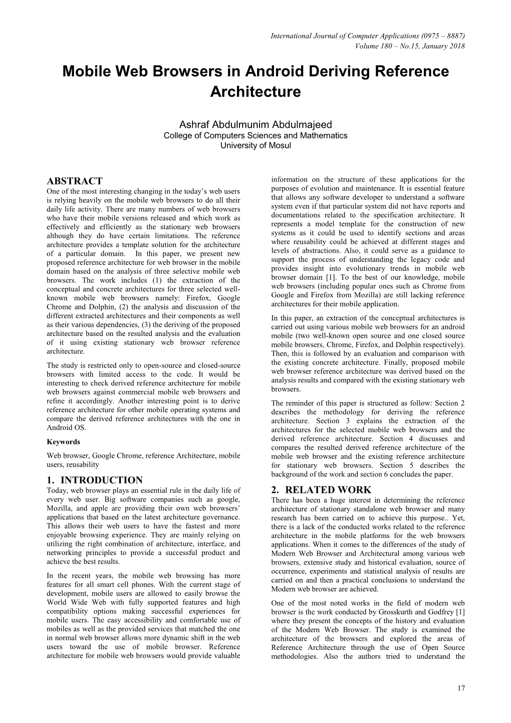 Mobile Web Browsers in Android Deriving Reference Architecture