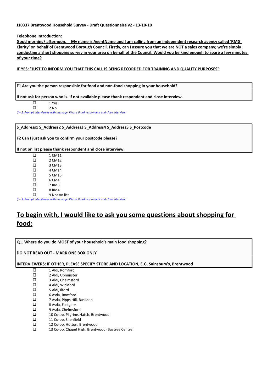 Household Survey Questionnaire