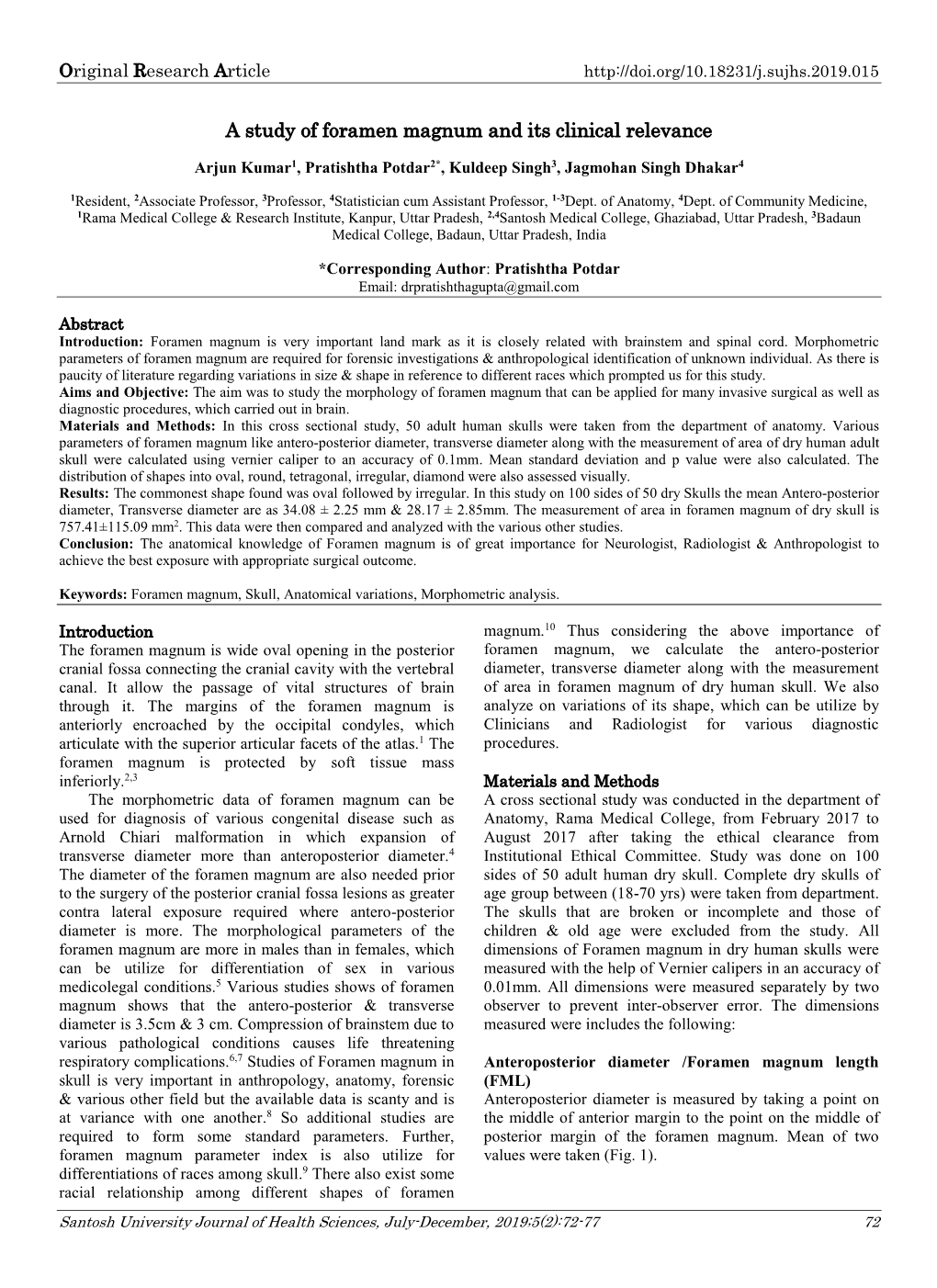 A Study of Foramen Magnum and Its Clinical Relevance