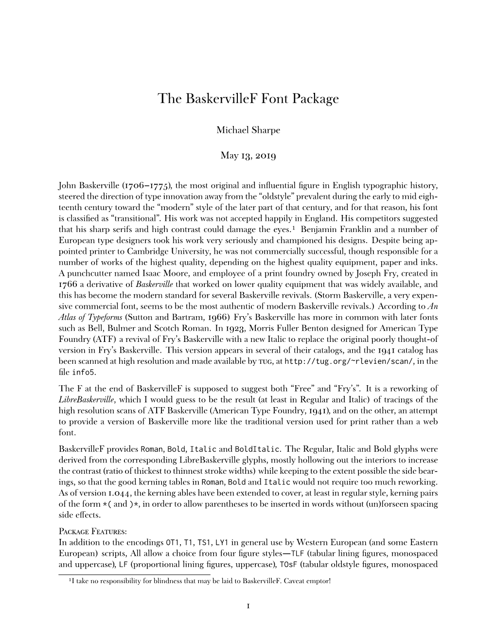 The Baskervillef Font Package