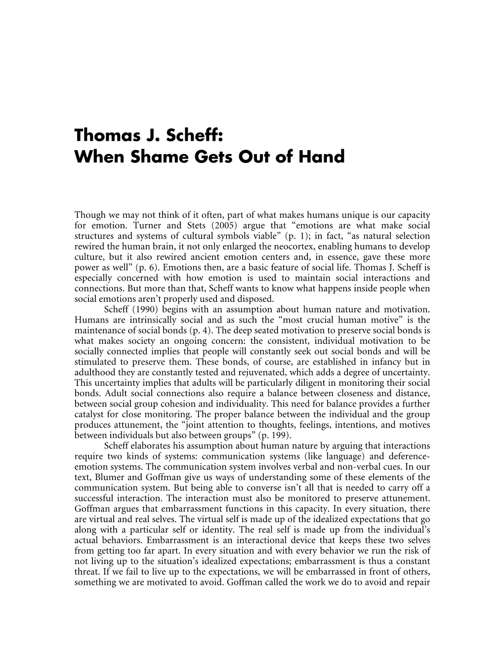 Thomas J. Scheff: When Shame Gets out of Hand