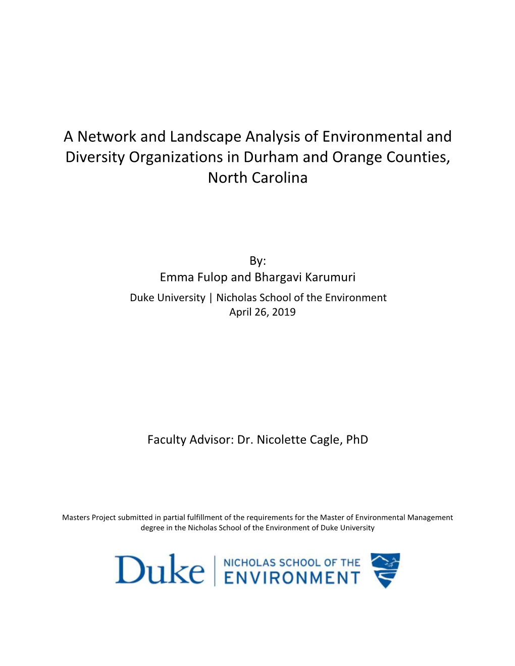 A Network and Landscape Analysis of Environmental and Diversity Organizations in Durham and Orange Counties, North Carolina