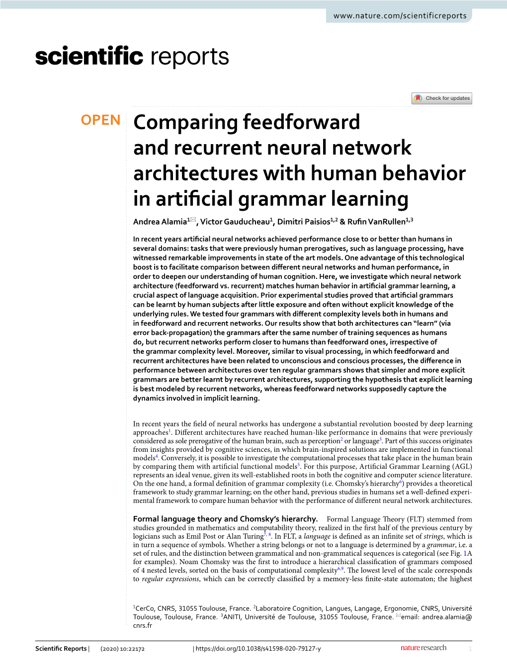 Comparing Feedforward and Recurrent Neural Network Architectures With