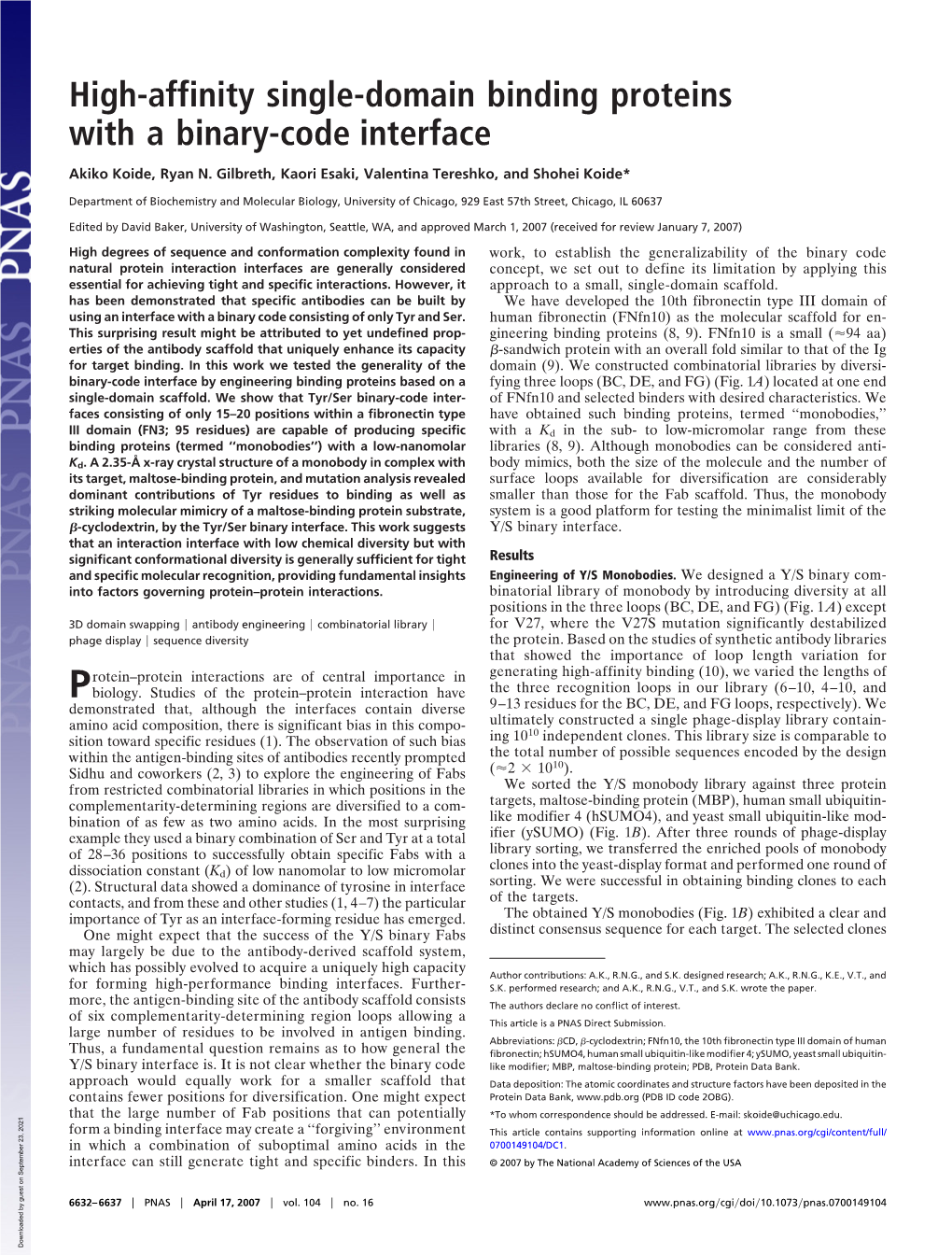 High-Affinity Single-Domain Binding Proteins with a Binary-Code Interface