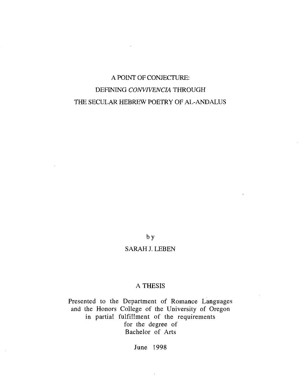 A Point of Conjecture: Defining Convnencia Through the Secular Hebrew Poetry of Al-Andalus