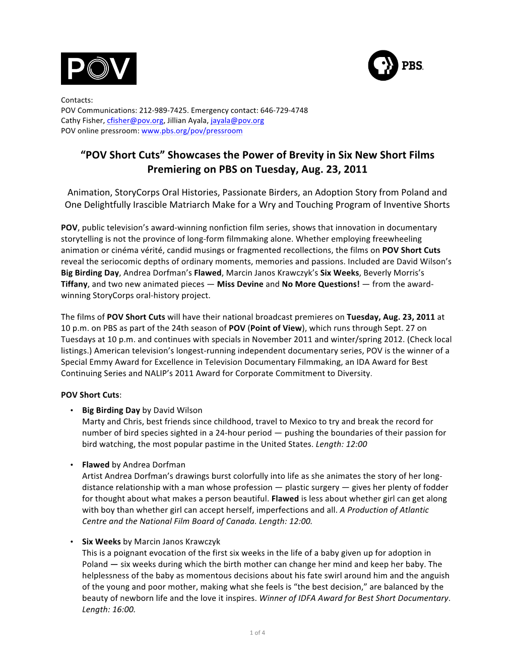 POV Short Cuts Press Release