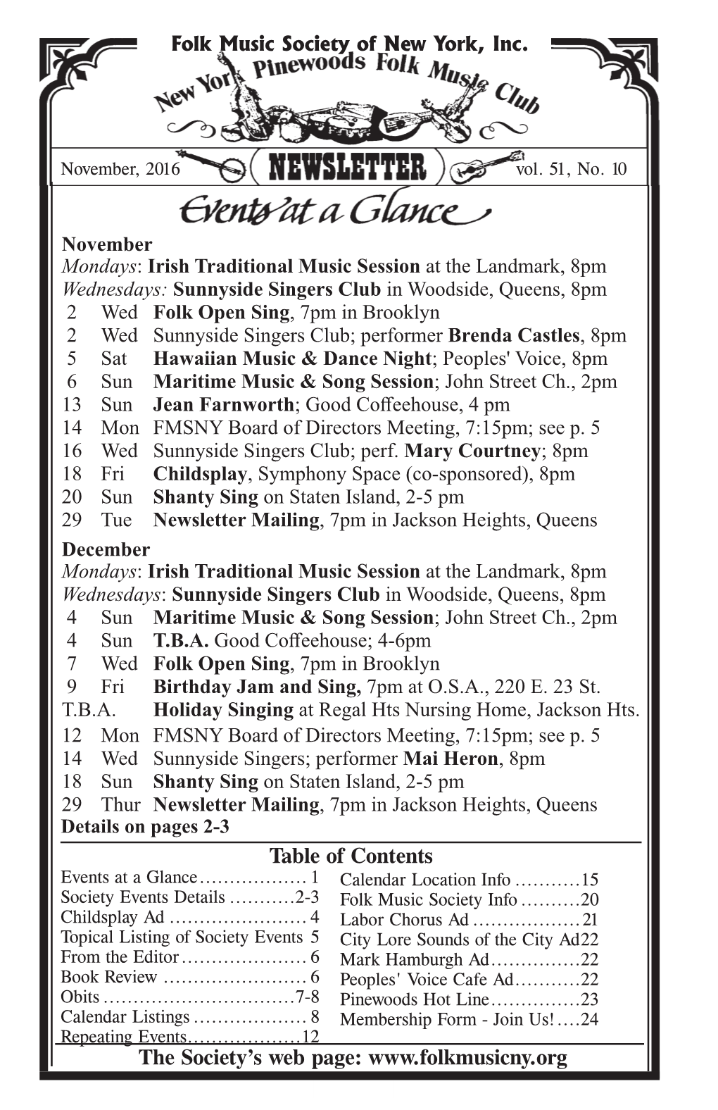 Table of Contents the Society's Web Page