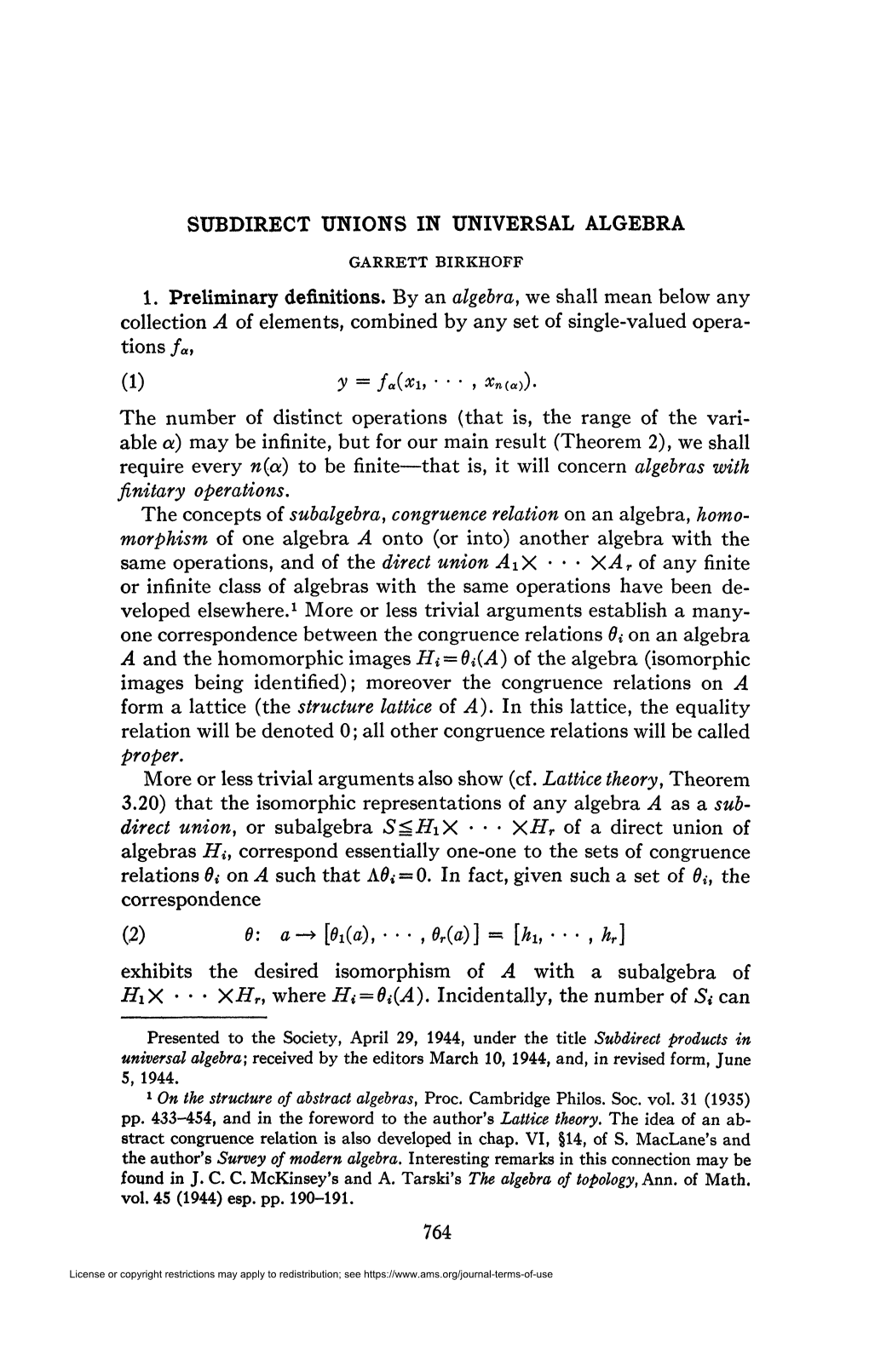 Subdirect Unions in Universal Algebra