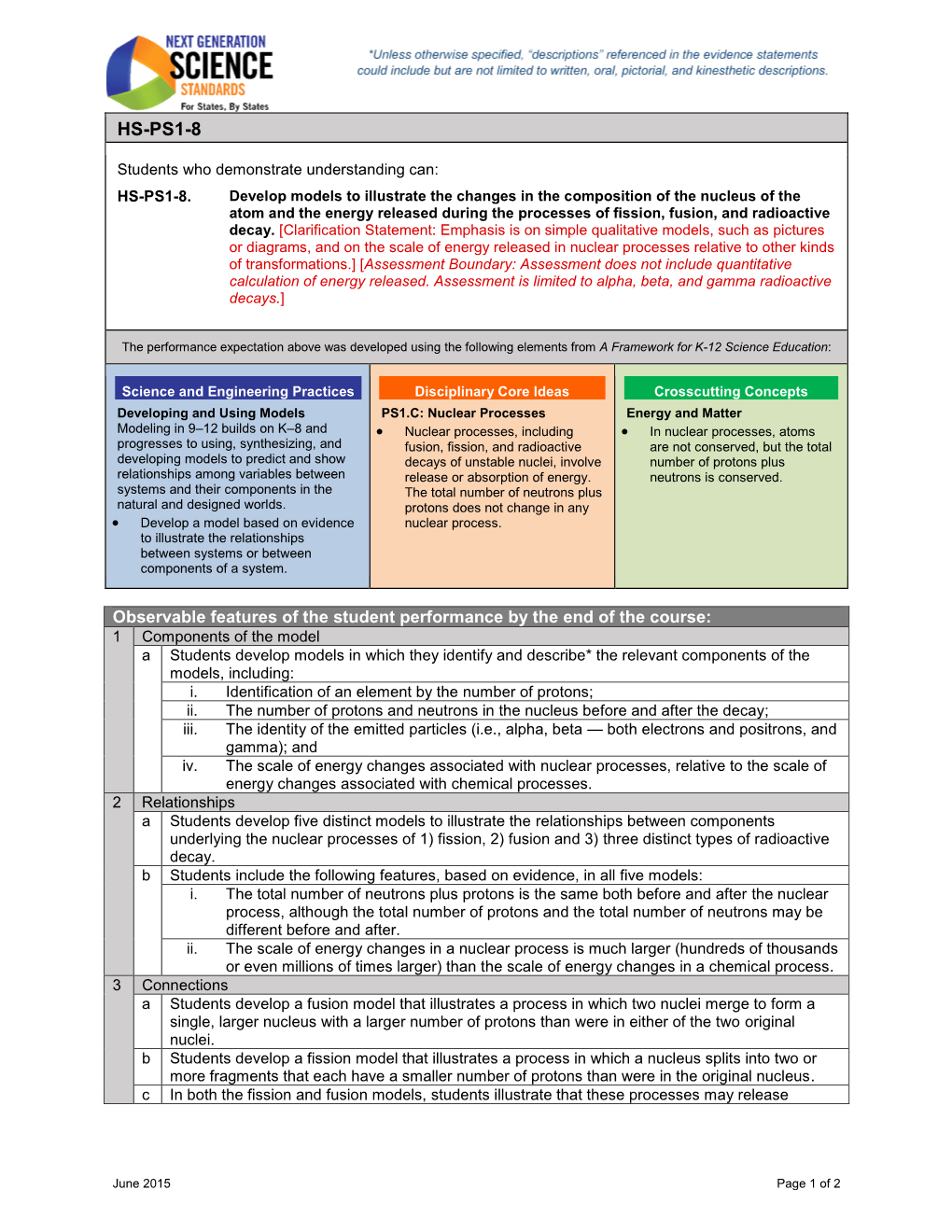 HS-PS1-8 Evidence Statements