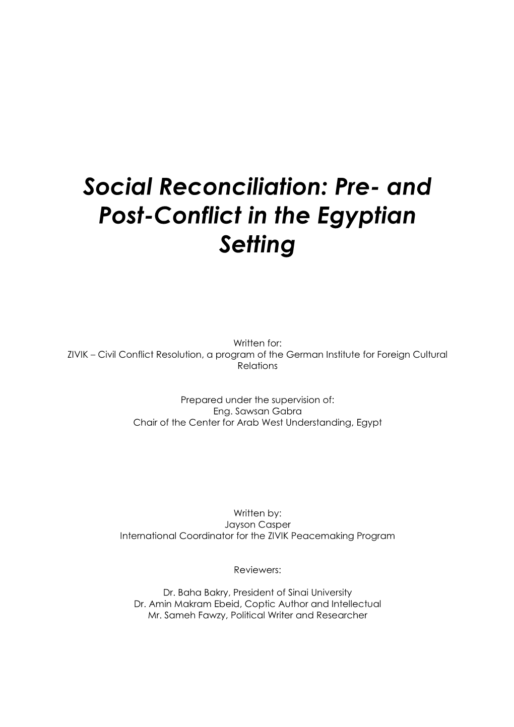 And Post-Conflict in the Egyptian Setting