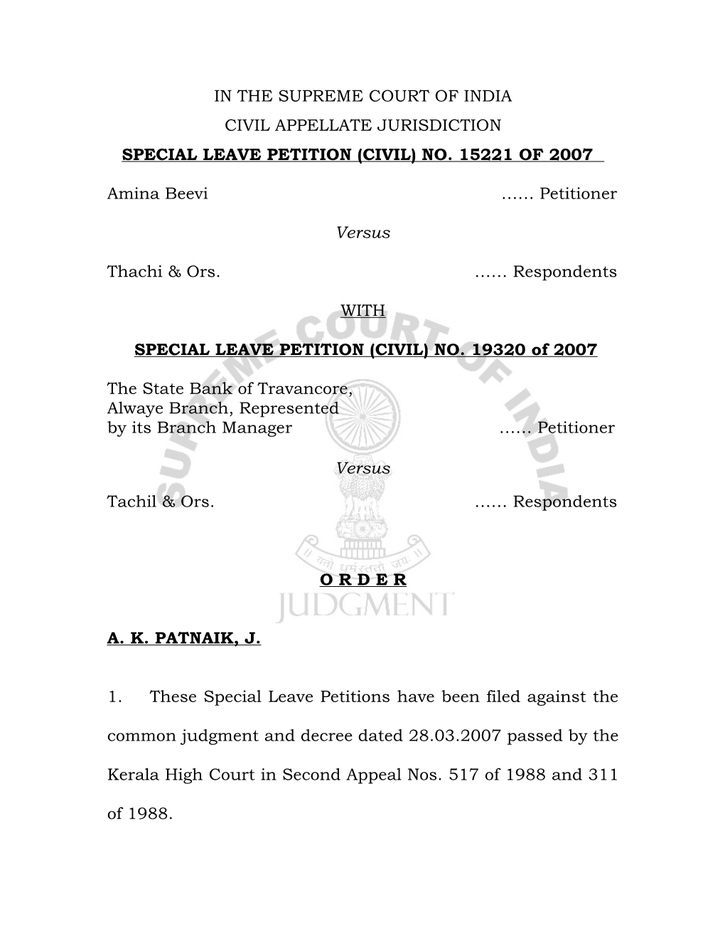 In the Supreme Court of India Civil Appellate Jurisdiction Special Leave Petition (Civil) No