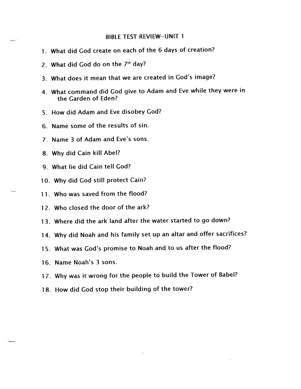 Bible Test Review-Unit 1