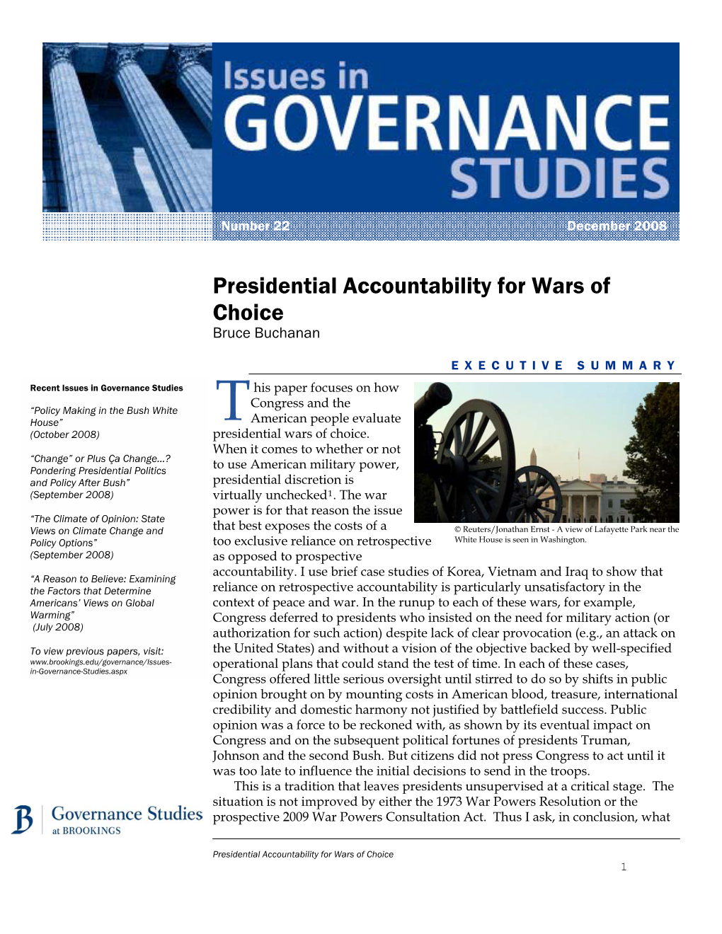 Presidential Accountability for Wars of Choice Bruce Buchanan