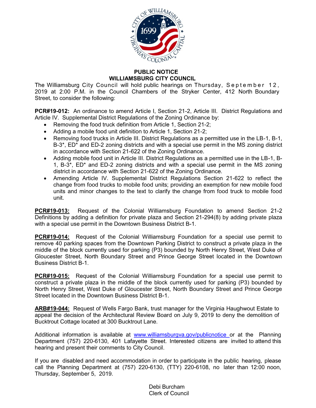 2019-09-12 City Council Public Notice (PDF)