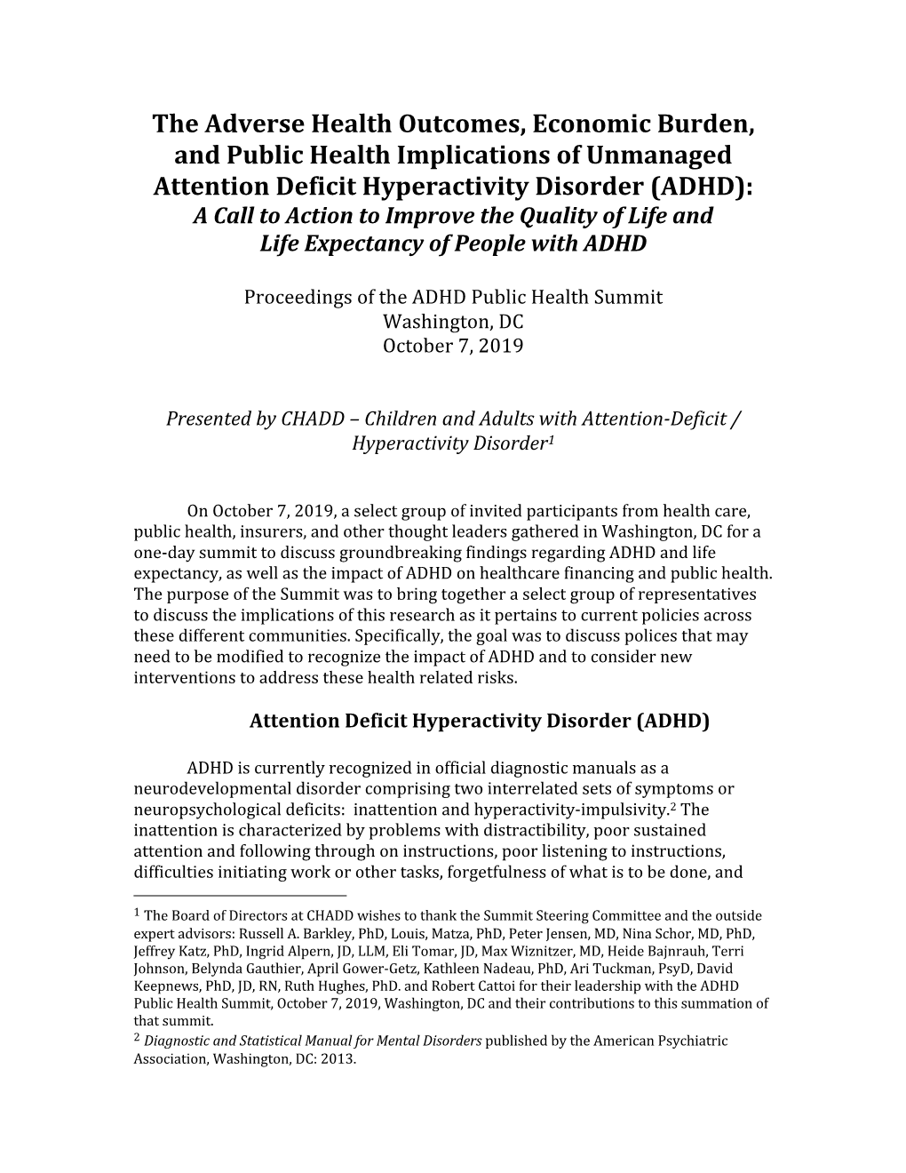 ADHD Public Health Summit Washington, DC October 7, 2019