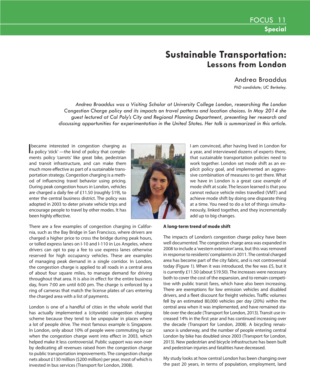 Sustainable Transportation: Lessons from London