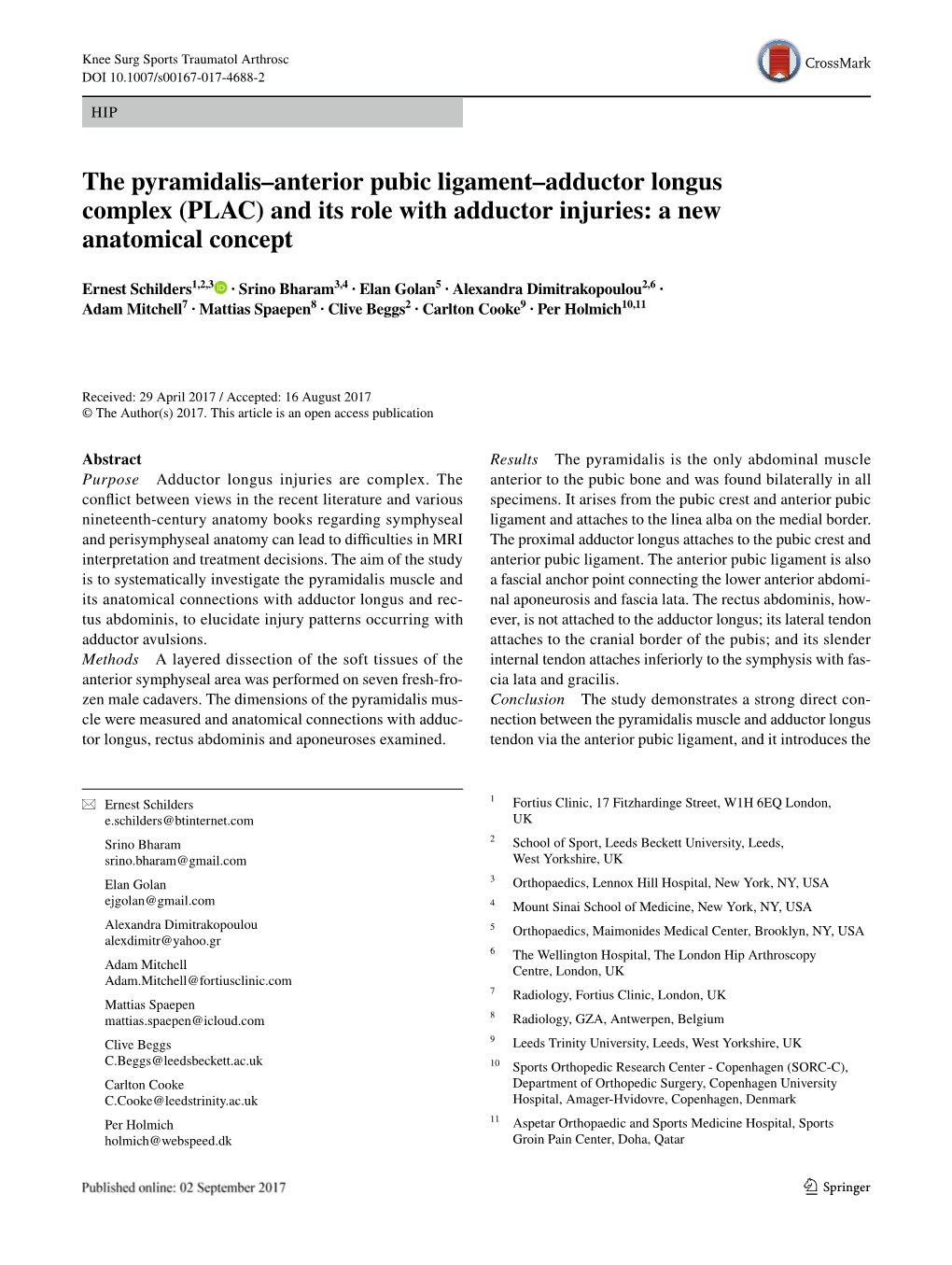 The Pyramidalis–Anterior Pubic Ligament–Adductor Longus Complex (PLAC) and Its Role with Adductor Injuries: a New Anatomical Concept