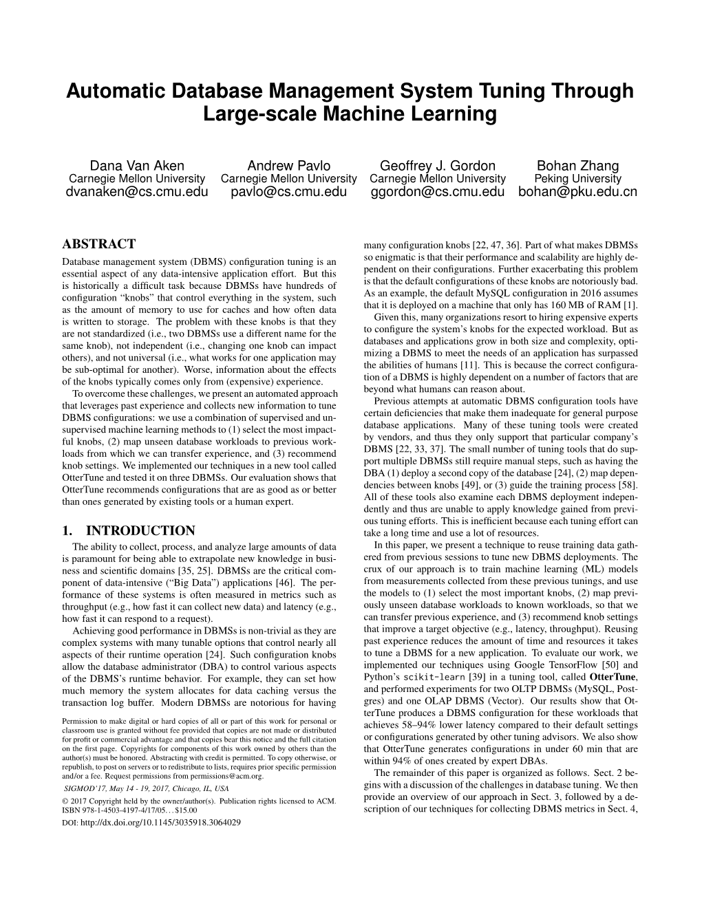 Automatic Database Management System Tuning Through Large-Scale Machine Learning