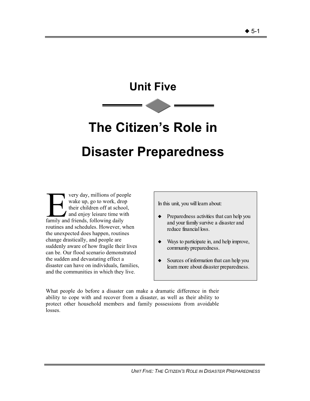 The Citizen's Role in Disaster Preparedness