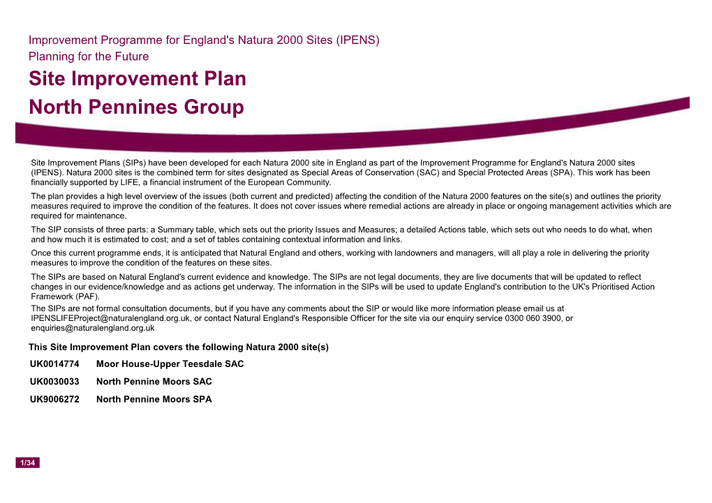 Site Improvement Plan North Pennines Group