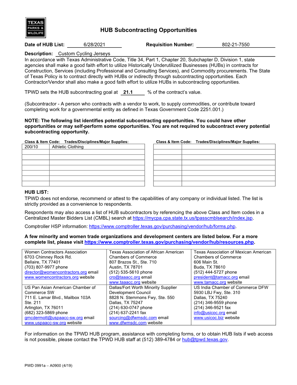 HUB Subcontracting Opportunities