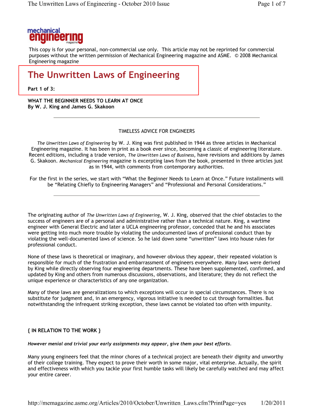 ASME the Unwritten Laws of Engineering