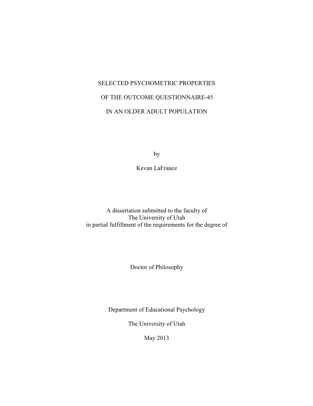 Running Head: the RELIABILITY and VALIDITY of the OQ-45 IN