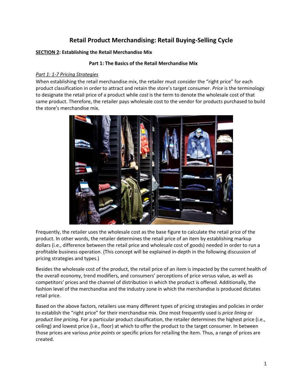 Retail Product Merchandising: Retail Buying-Selling Cycle