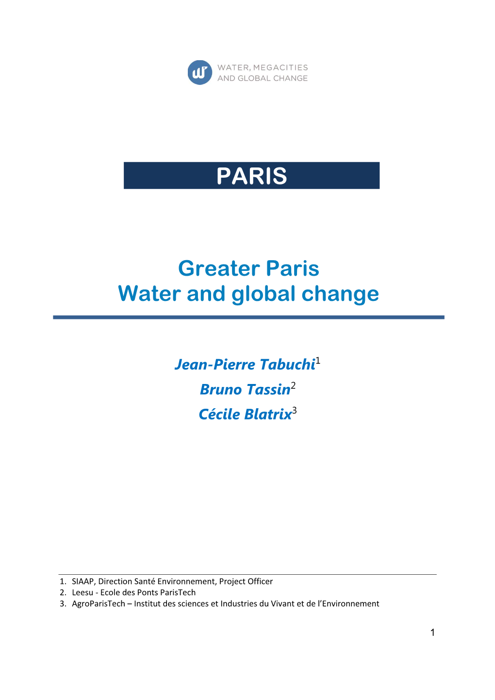 Greater Paris Water and Global Change