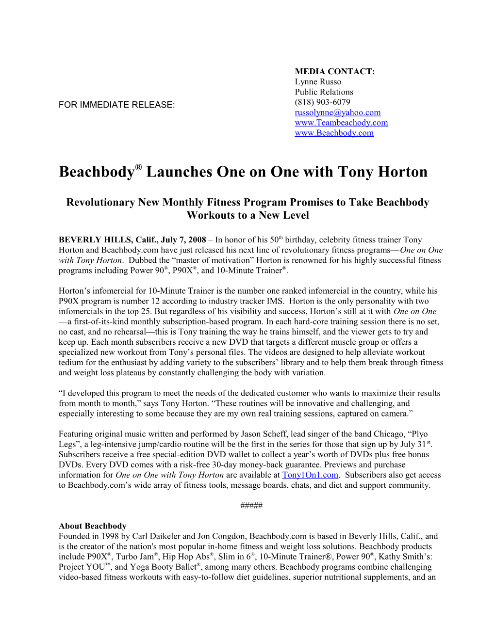 Beachbody Launches One on One with Tony Horton