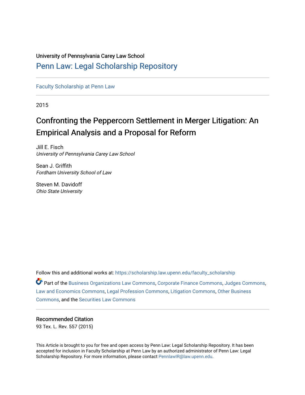 Confronting the Peppercorn Settlement in Merger Litigation: an Empirical Analysis and a Proposal for Reform