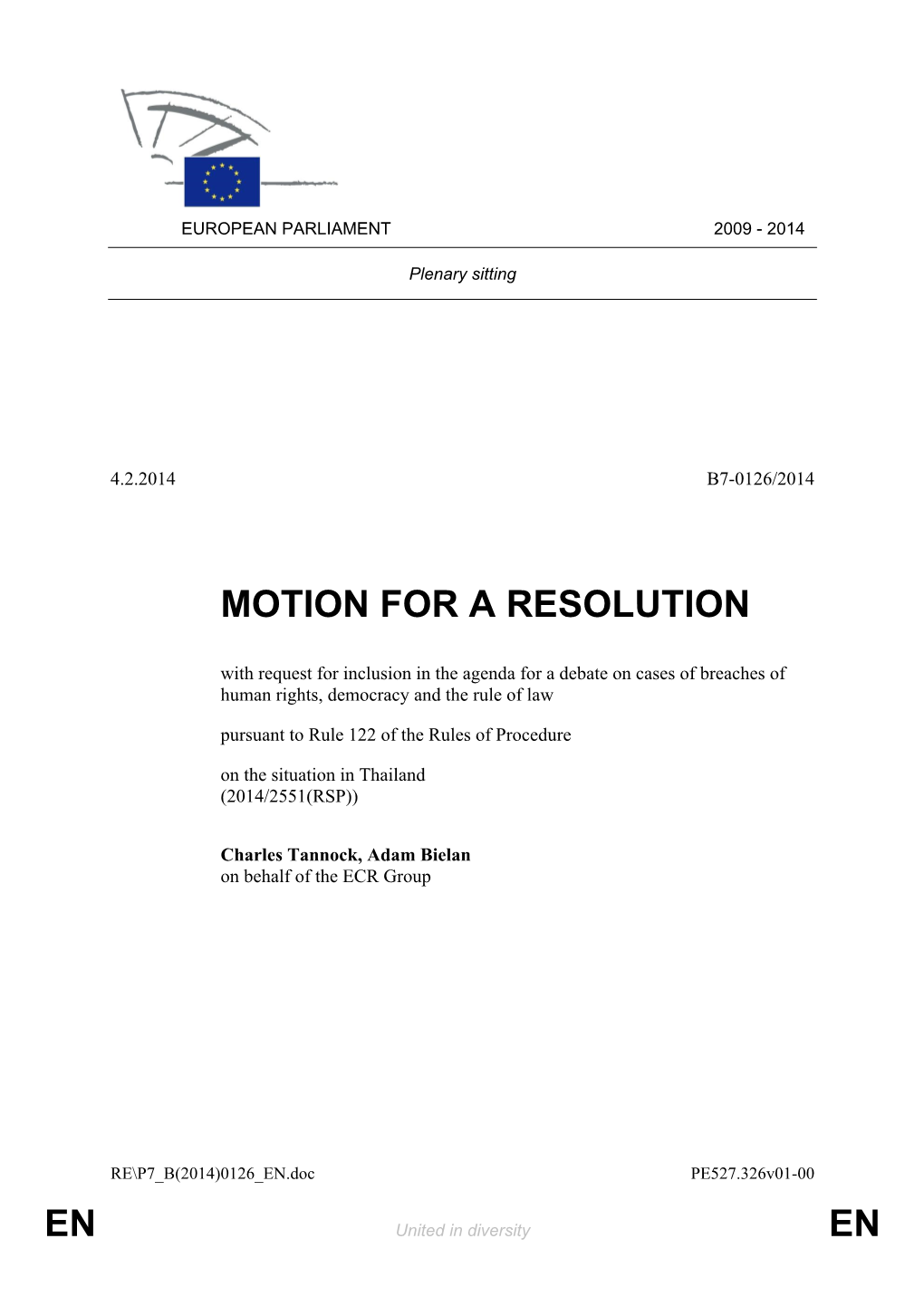 En En Motion for a Resolution