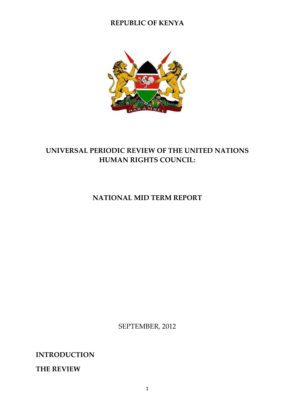 Republic of Kenya Universal Periodic Review Of