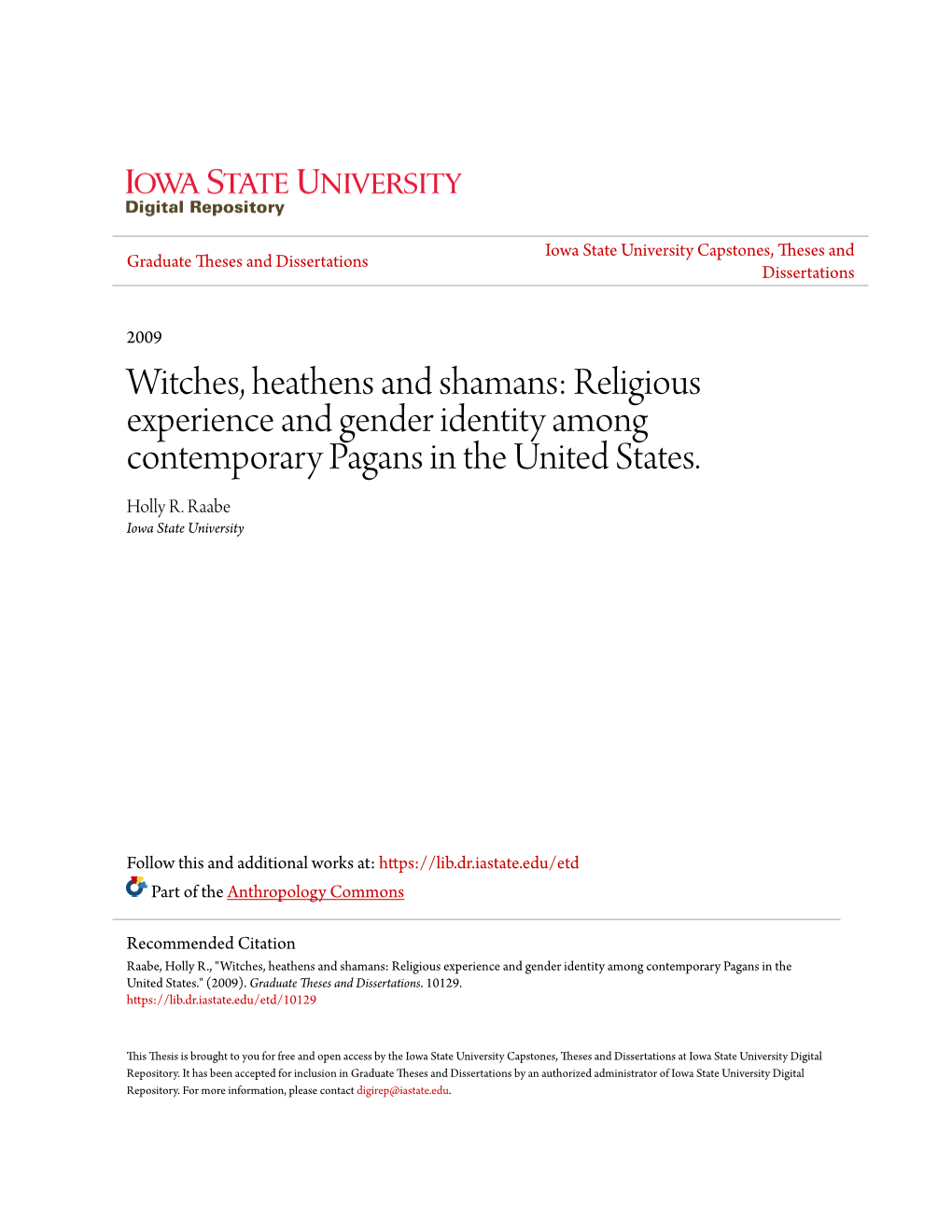 Religious Experience and Gender Identity Among Contemporary Pagans in the United States