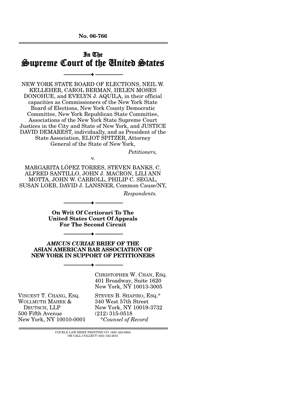 Supreme Court of the United States ------♦ ------NEW YORK STATE BOARD of ELECTIONS, NEIL W
